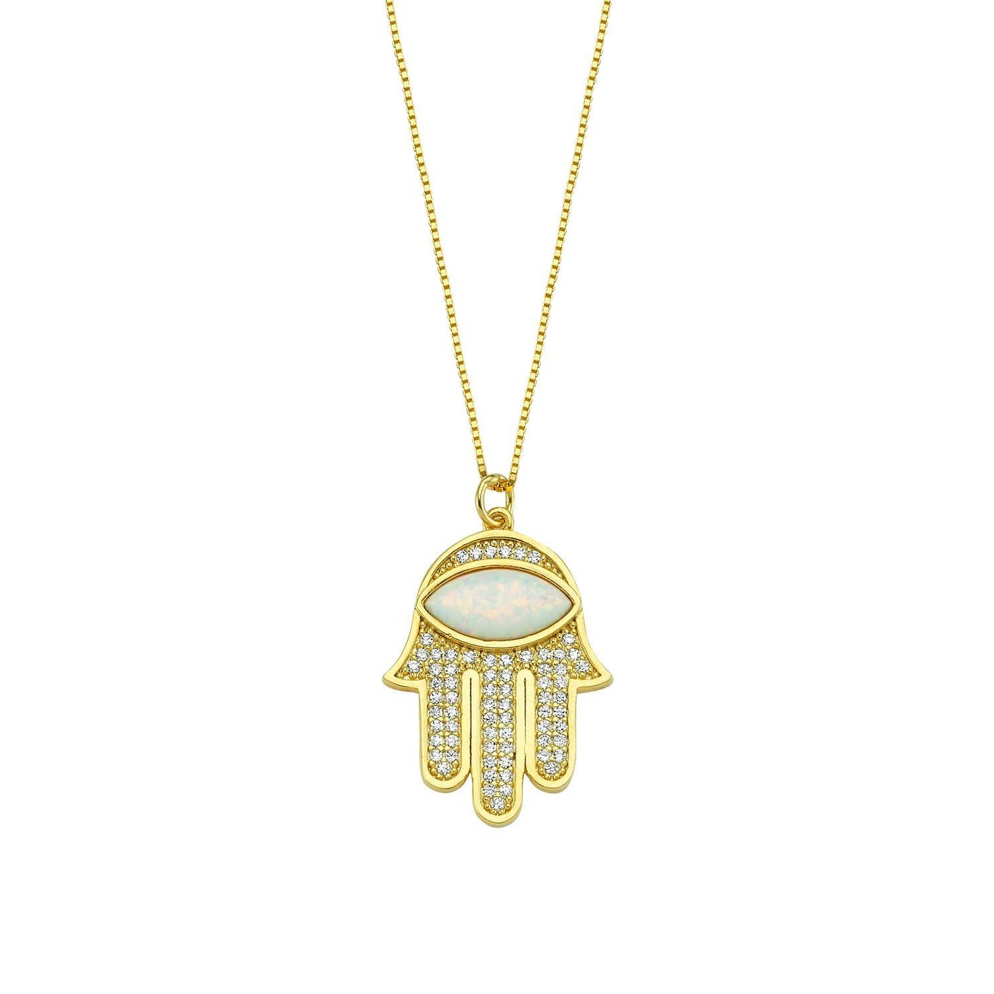 Opal Hamsa Hand Pendant Necklace JEWELRY The Sis Kiss