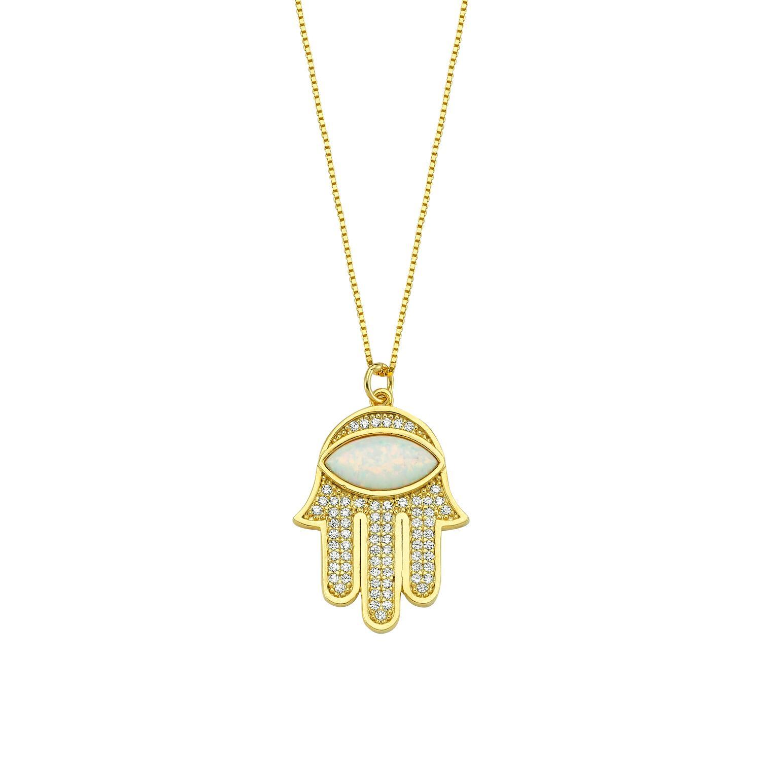 Opal Hamsa Hand Pendant Necklace JEWELRY The Sis Kiss
