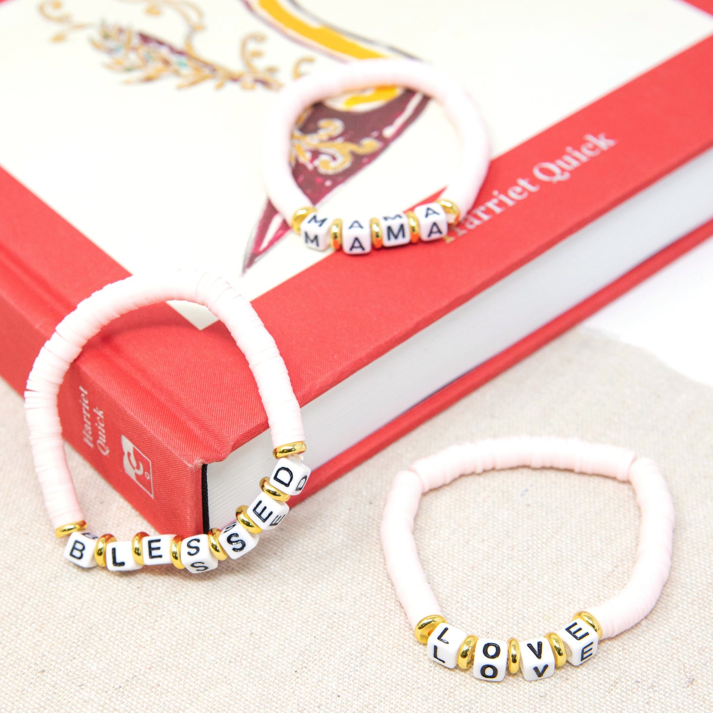 Black or Pale Pink Clay Disk Mama Love and Blessed Bracelets JEWELRY The Sis Kiss