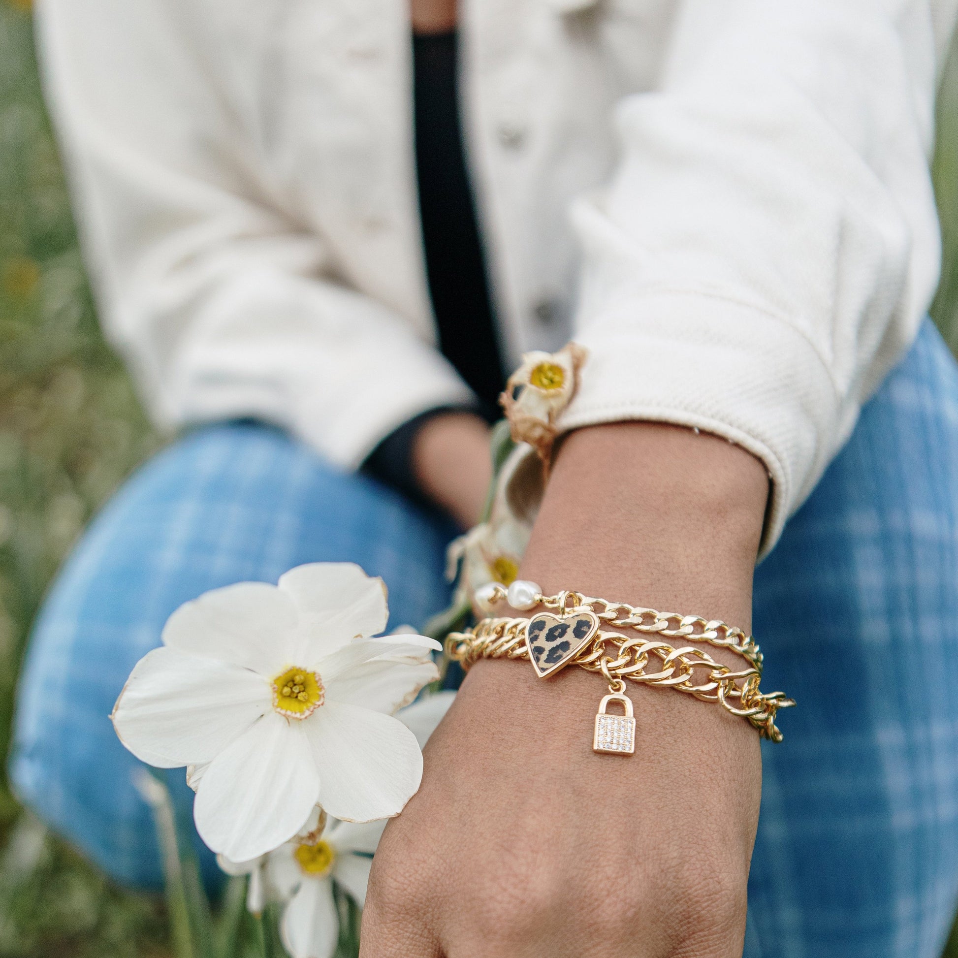 Chain Link and Crystal Lock Key Heart Bracelets/Necklaces JEWELRY The Sis Kiss