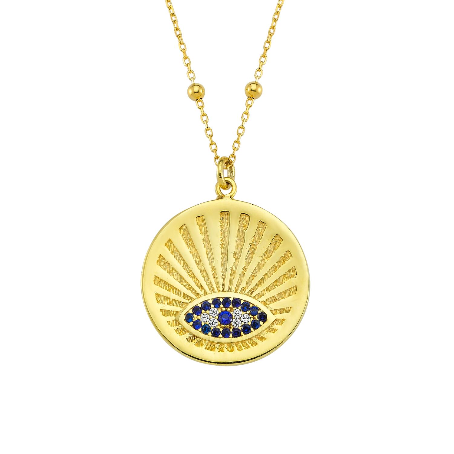 Radiant Blue Evil Eye Coin Necklace necklace The Sis Kiss