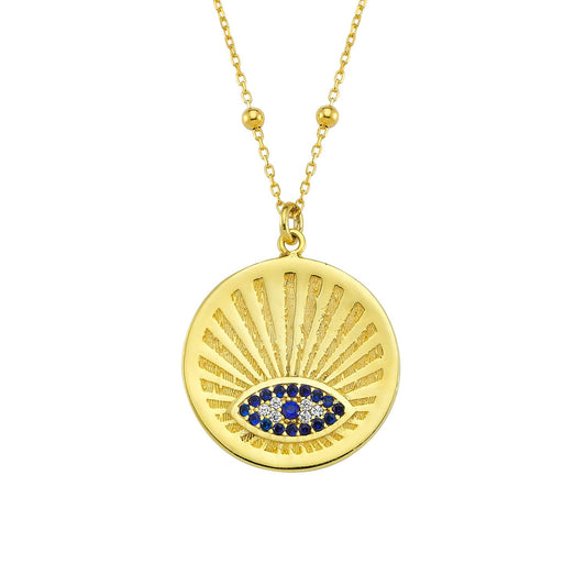 Radiant Blue Evil Eye Coin Necklace necklace The Sis Kiss