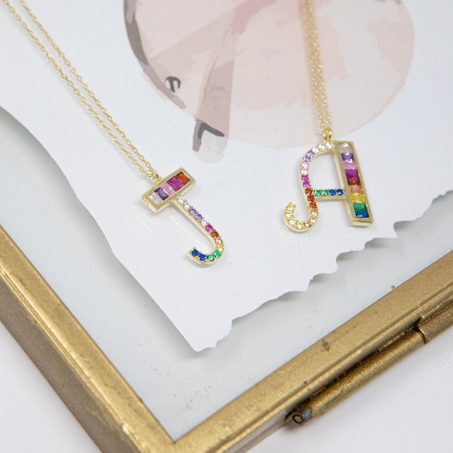 Rainbow Pave Crystal Initial Letter JEWELRY The Sis Kiss