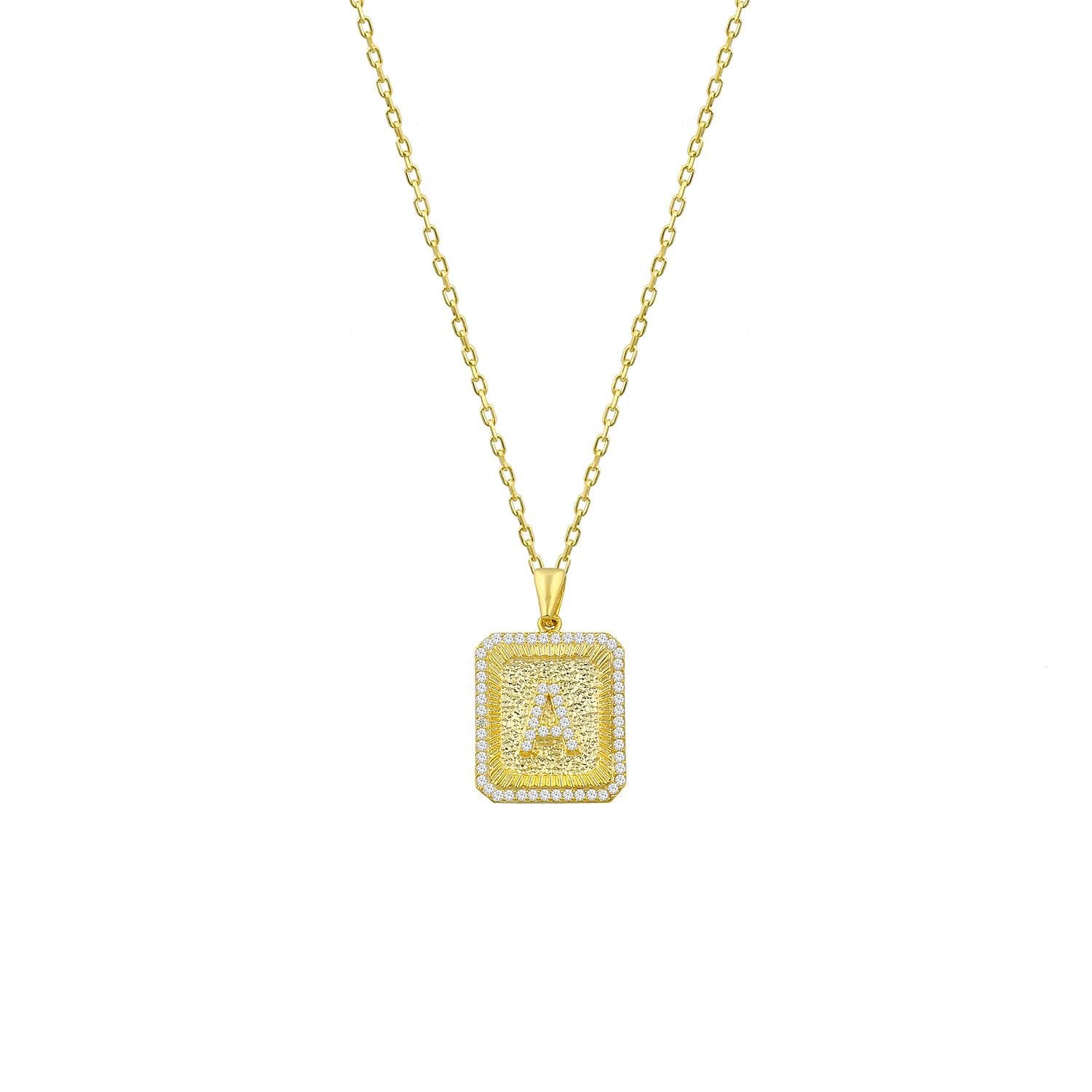 Square Pendant Initial Necklace in Gold
