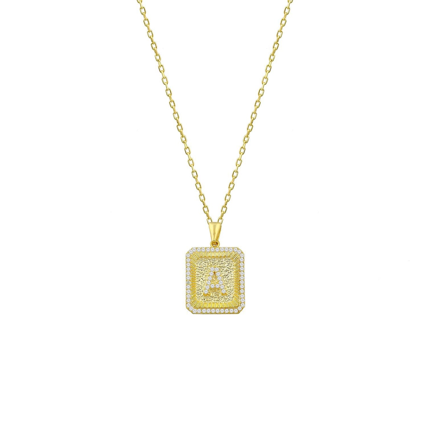 Square Pendant Initial Necklace in Gold JEWELRY The Sis Kiss