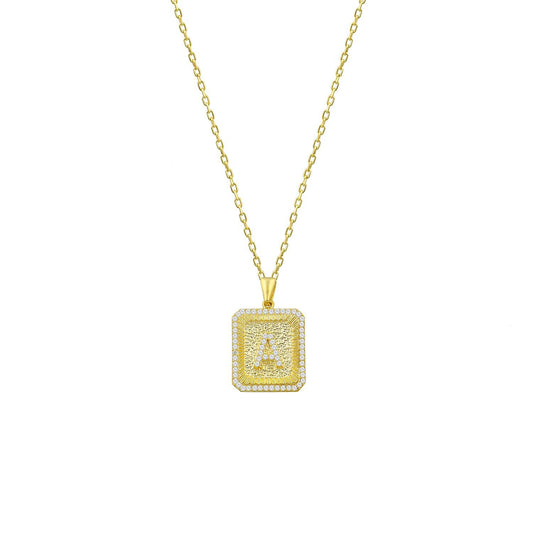 Square Pendant Initial Necklace in Gold JEWELRY The Sis Kiss