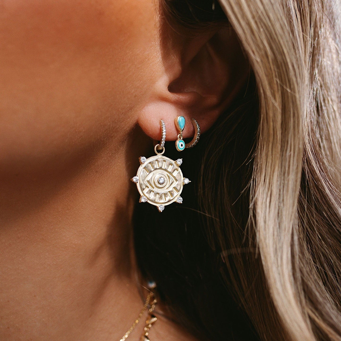 Evil Eye & Sun Huggies JEWELRY The Sis Kiss