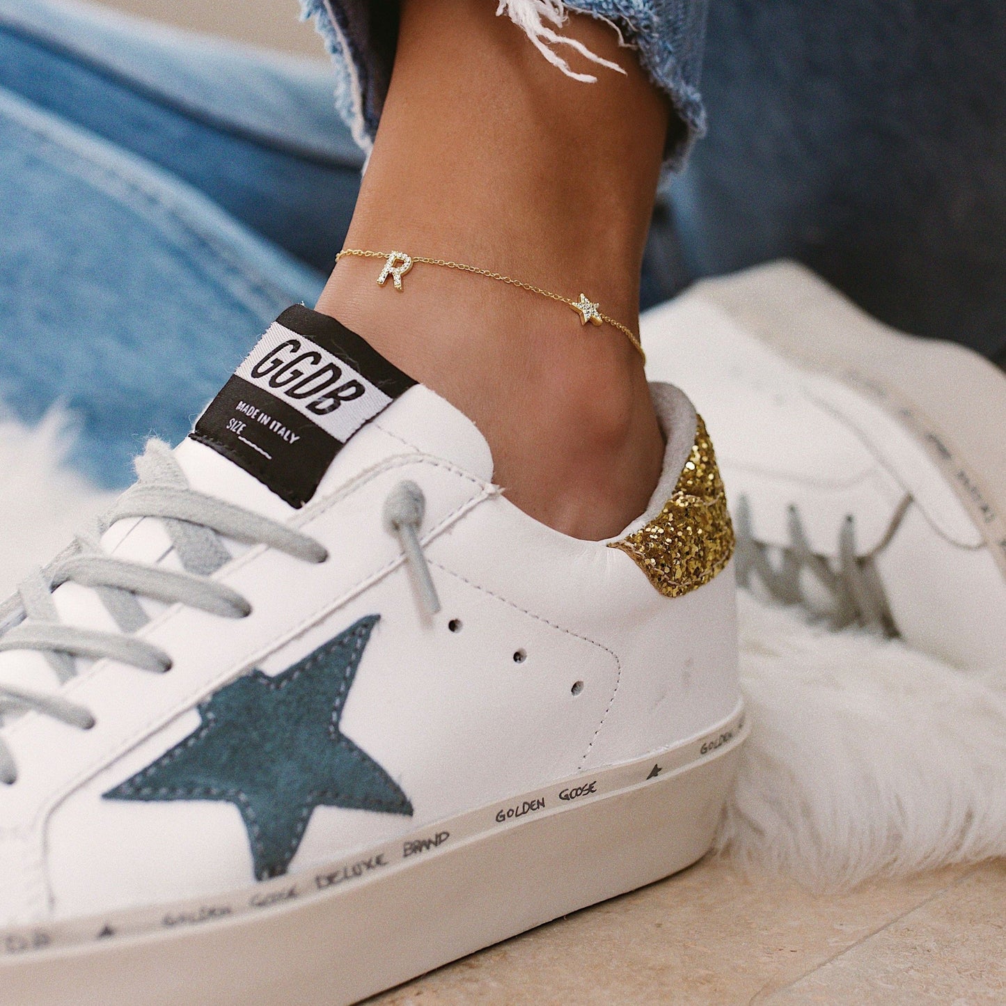 Initial and Star Anklet JEWELRY The Sis Kiss