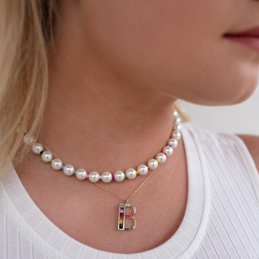 Rainbow Pave Crystal Initial Letter JEWELRY The Sis Kiss