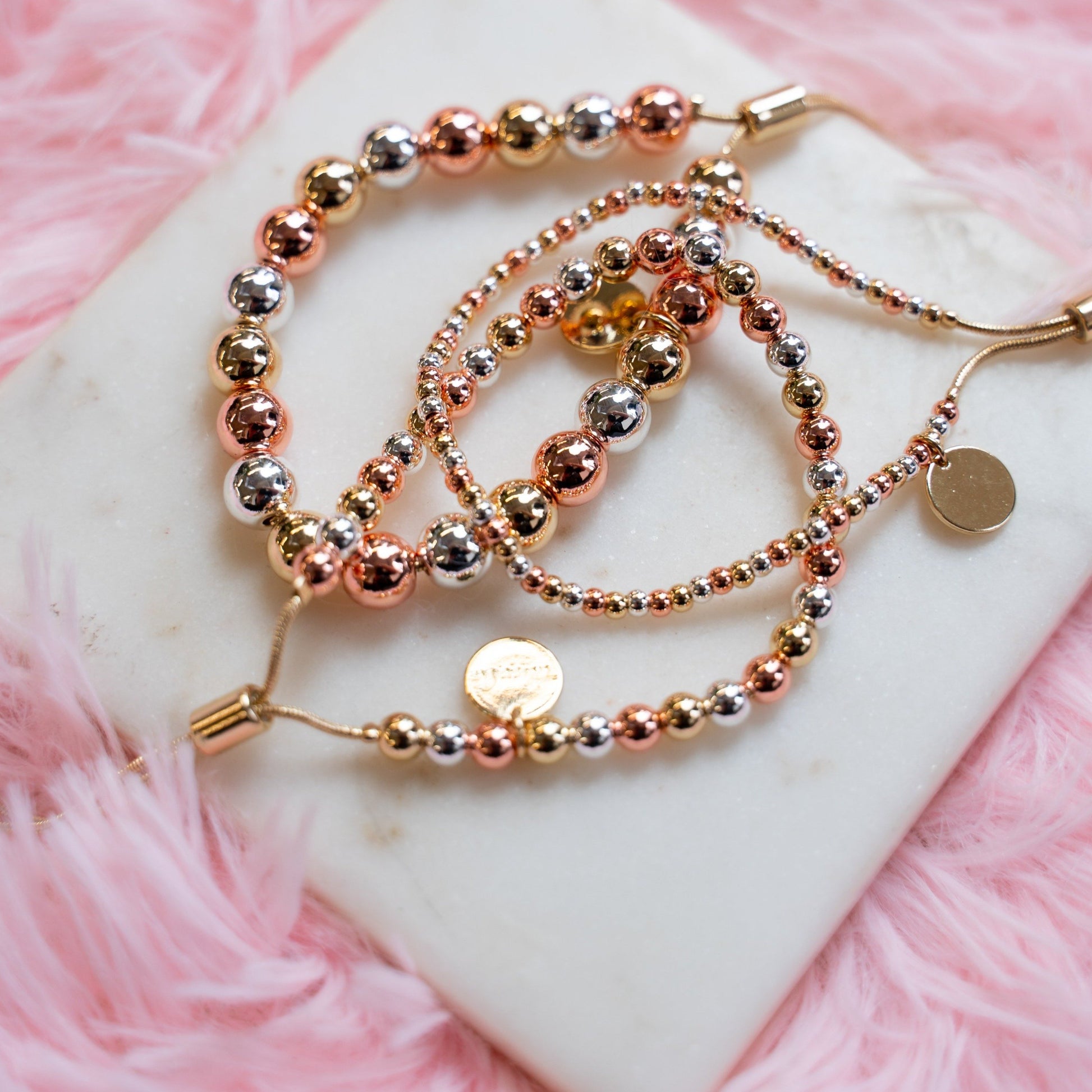Tri Tone Beaded Adjustable Bracelets JEWELRY The Sis Kiss