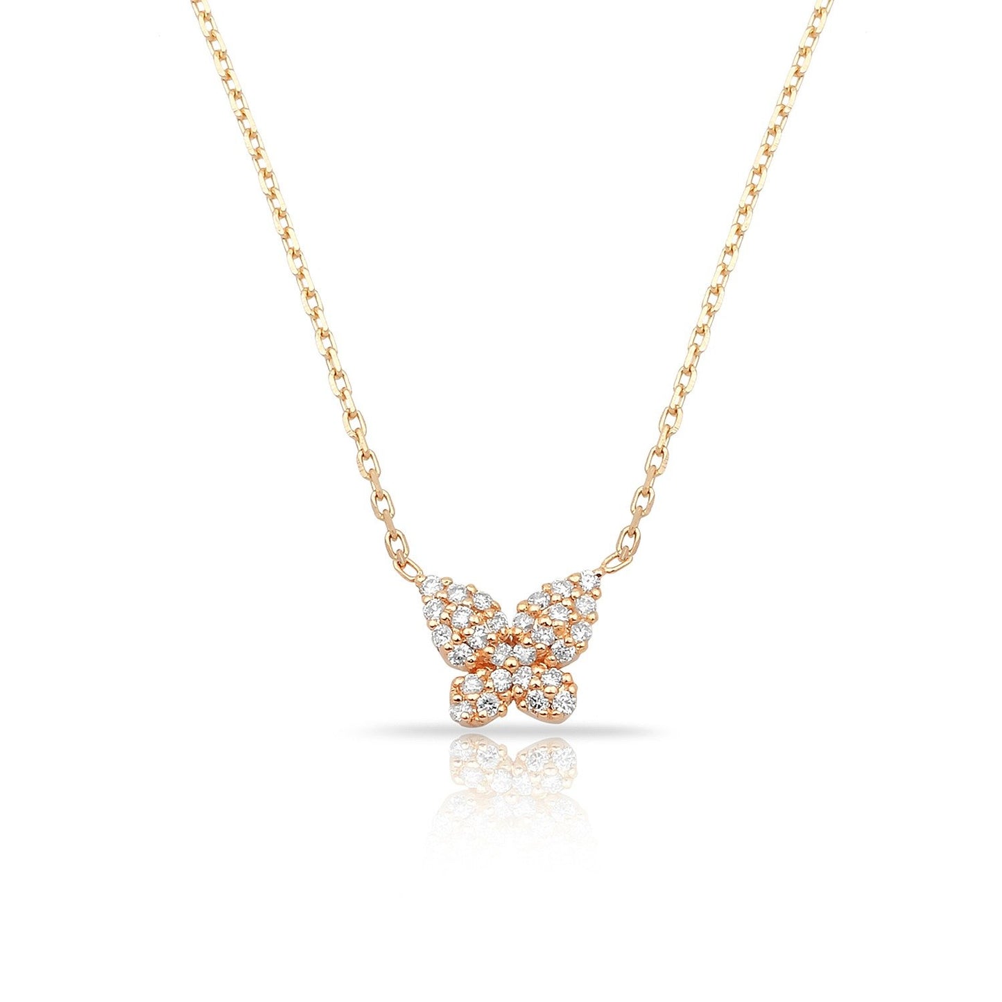 TSK Diamond Butterfly Necklace JEWELRY The Sis Kiss 14k Rose Gold
