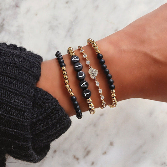 Pearl and Gold Bead Stretch Bracelet JEWELRY The Sis Kiss