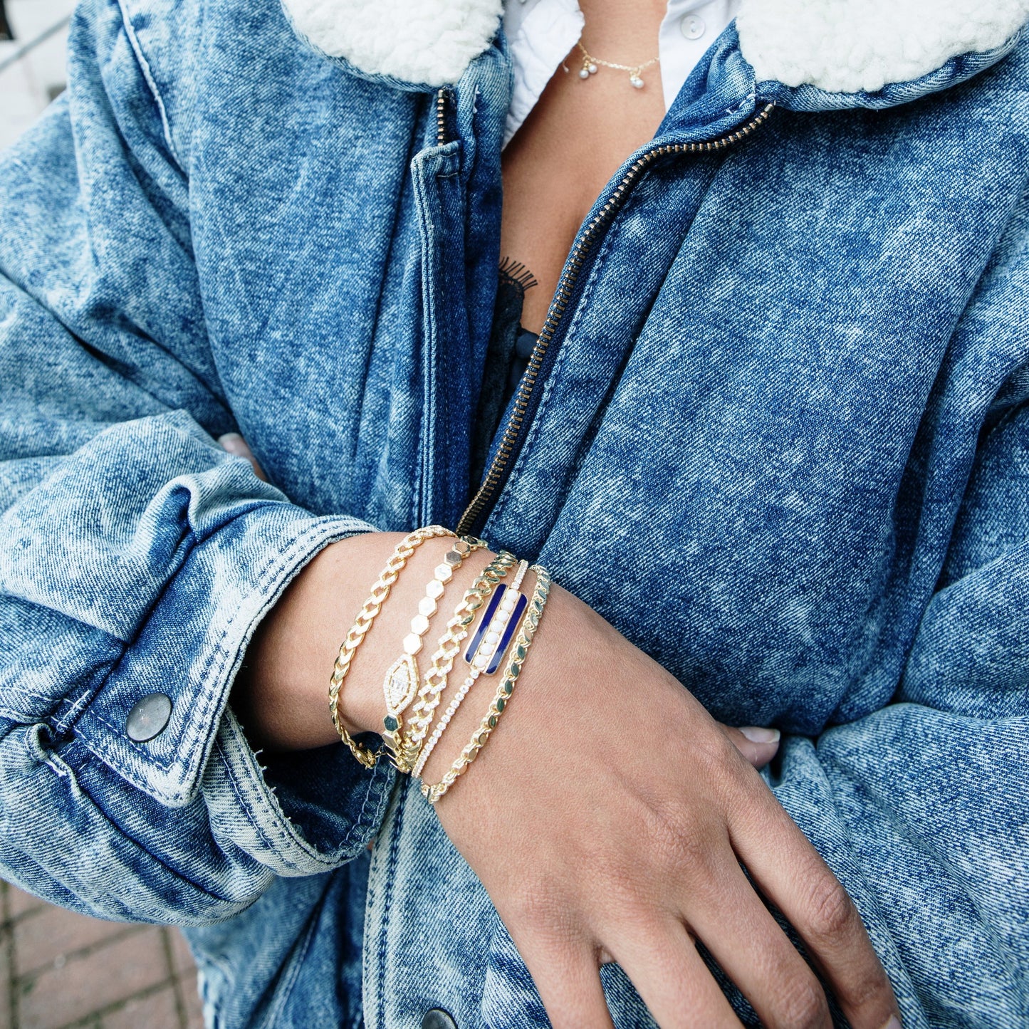 Gold Hex and Crystal Bracelet JEWELRY The Sis Kiss