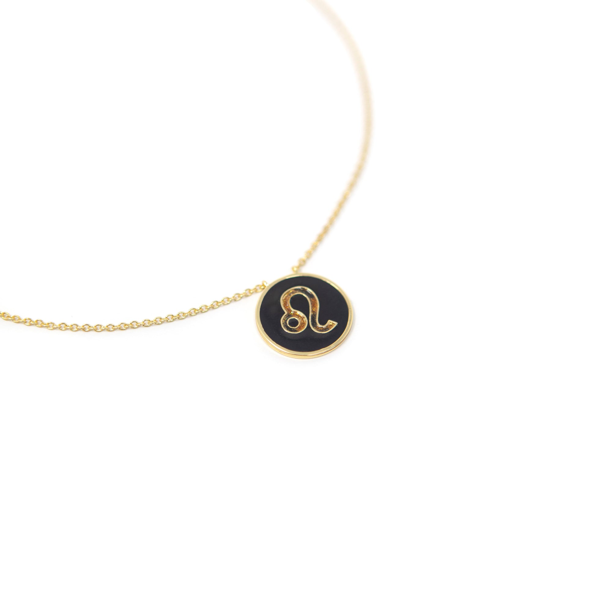 Zodiac Leopard and Enamel Circle Pendant Necklaces JEWELRY The Sis Kiss