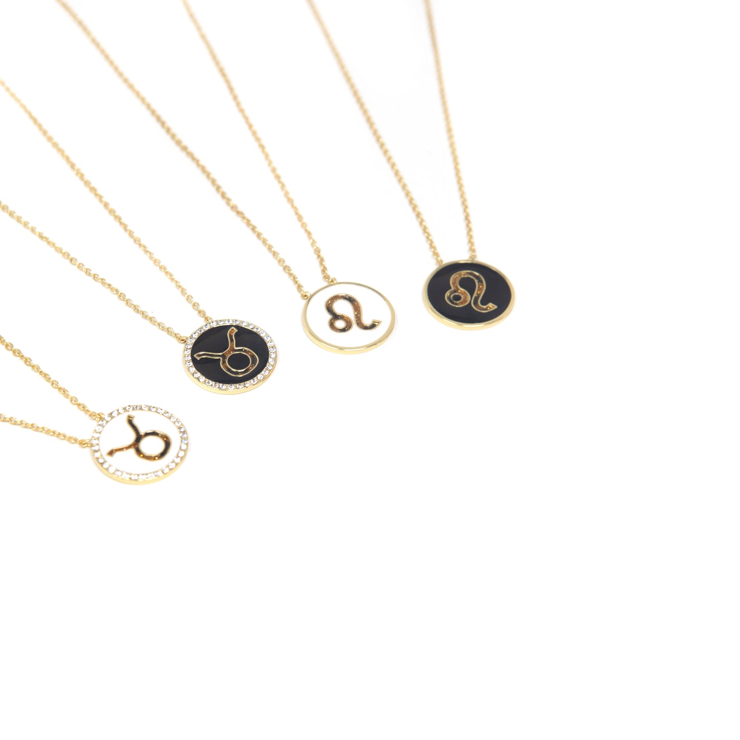 Zodiac Leopard and Enamel Circle Pendant Necklaces JEWELRY The Sis Kiss