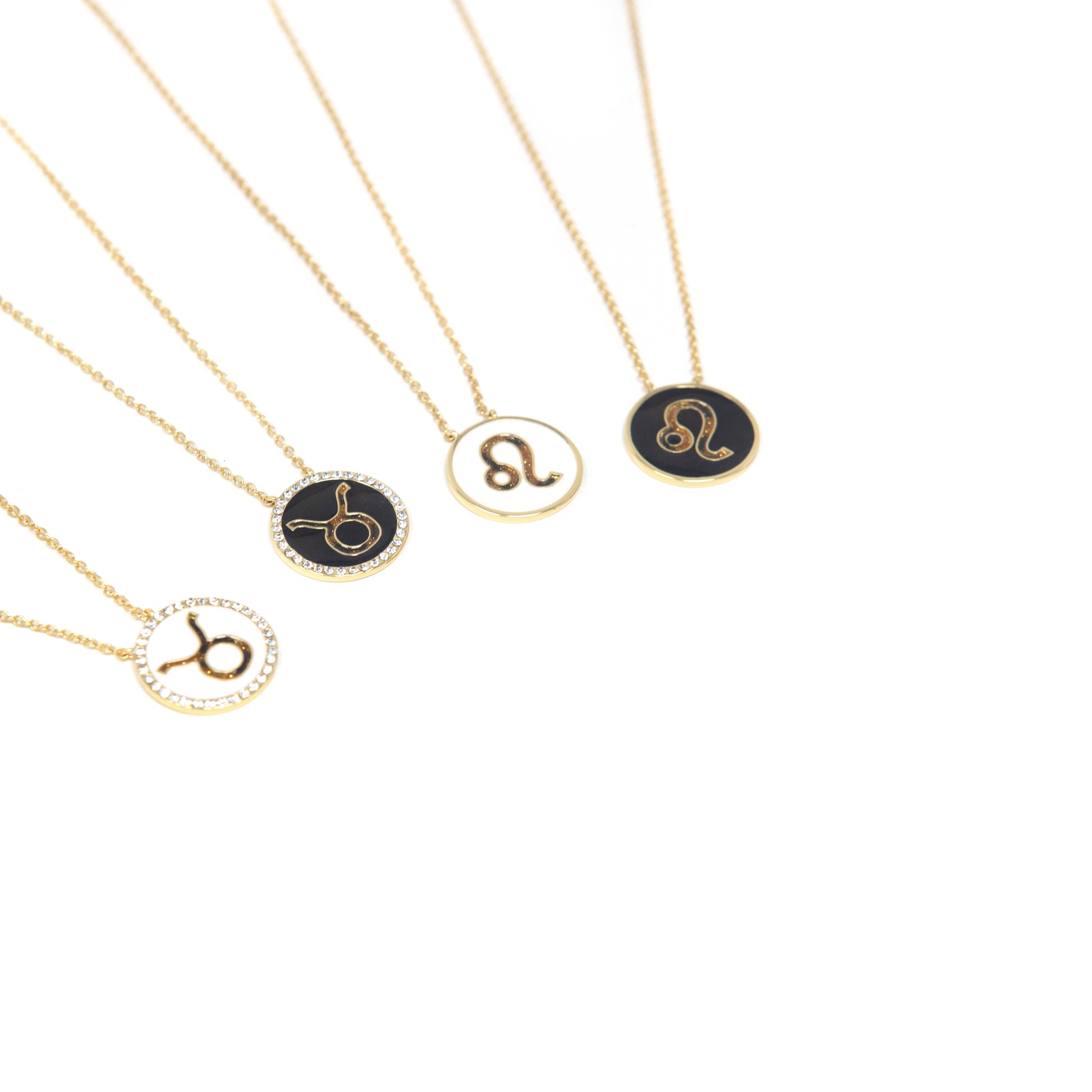 Zodiac Leopard and Enamel Circle Pendant Necklaces JEWELRY The Sis Kiss