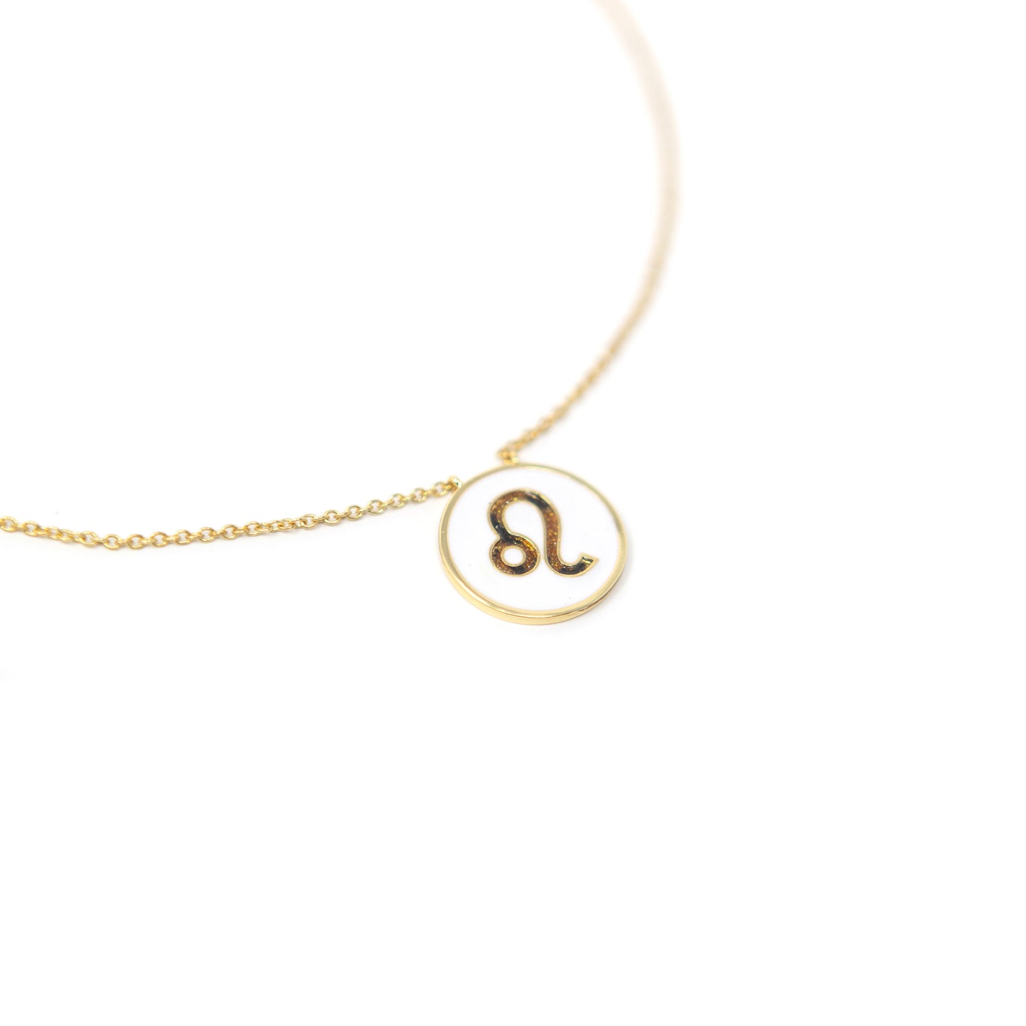 Zodiac Leopard and Enamel Circle Pendant Necklaces JEWELRY The Sis Kiss