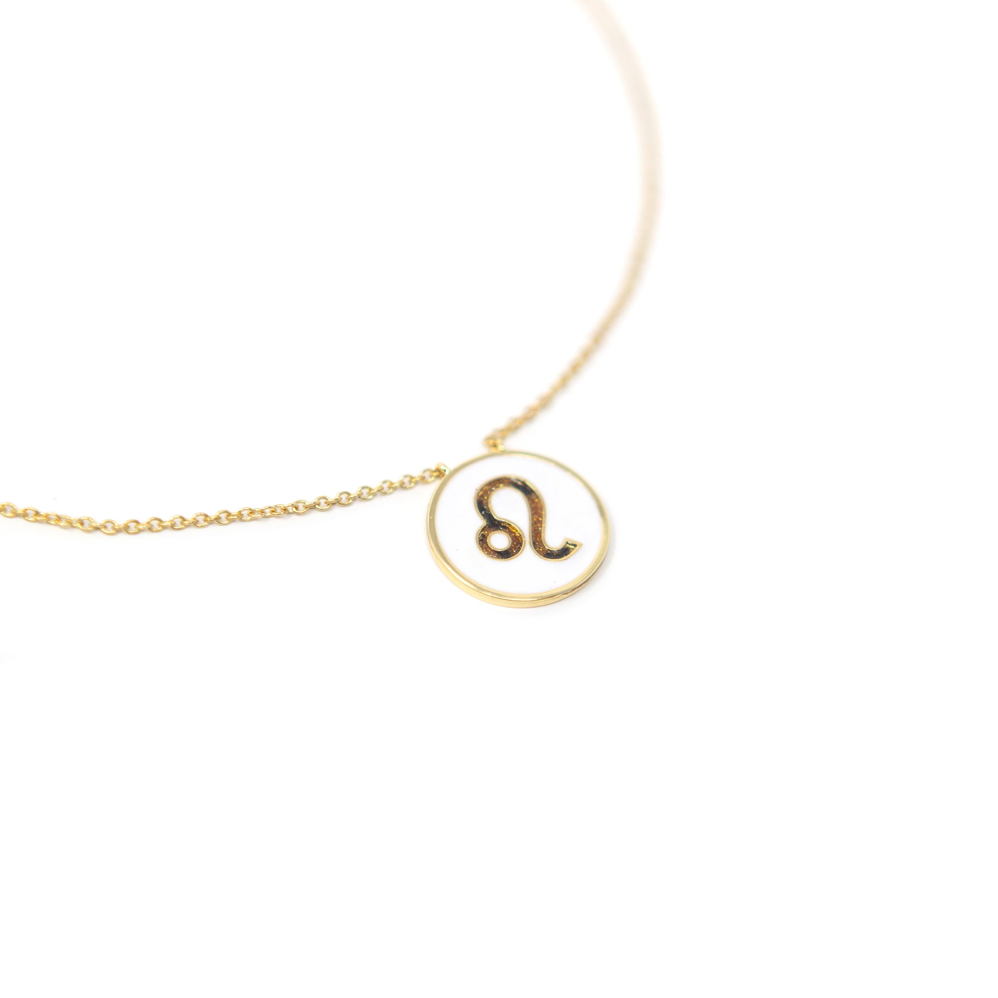 Zodiac Leopard and Enamel Circle Pendant Necklaces JEWELRY The Sis Kiss