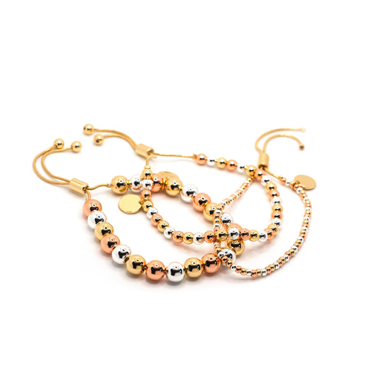 Tri Tone Beaded Adjustable Bracelets JEWELRY The Sis Kiss