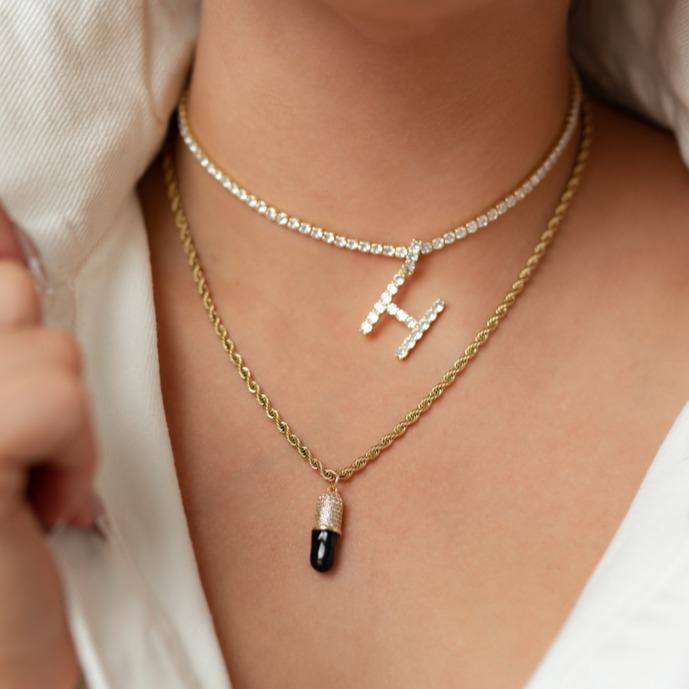 Tennis Chain and Initial Choker JEWELRY The Sis Kiss