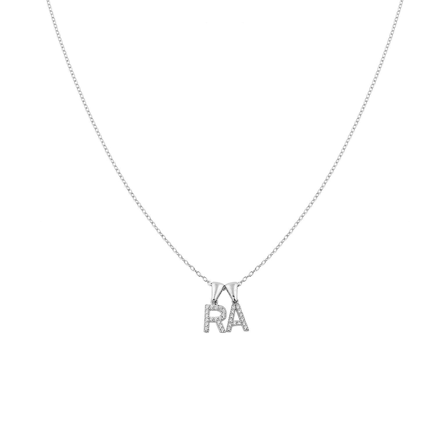 Custom Layered Initial Necklace JEWELRY The Sis Kiss Two Initials Silver with Crystals