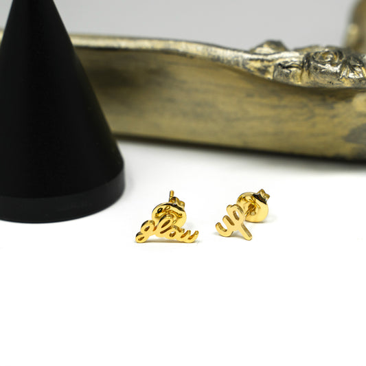 Dainty Script Mantra Earrings JEWELRY The Sis Kiss Glow Up