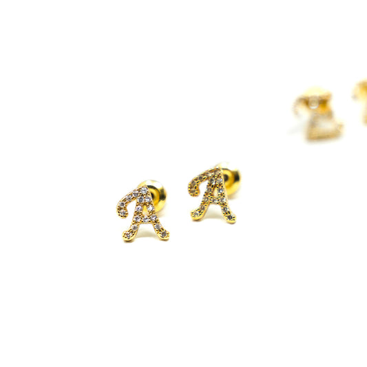 Crystal Script Initial Earrings - Singles JEWELRY The Sis Kiss