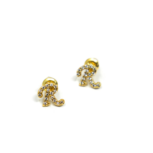 Crystal Script Initial Earrings - Singles JEWELRY The Sis Kiss