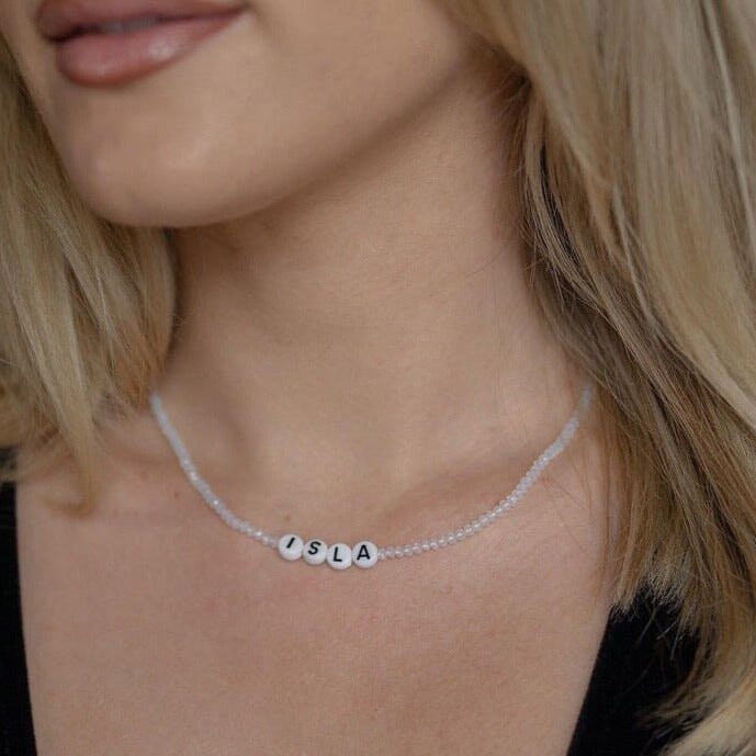 Customized Moonstone Beaded Necklace JEWELRY The Sis Kiss