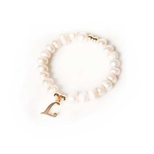 Initial Charm Pearl Stretch Bracelet JEWELRY The Sis Kiss