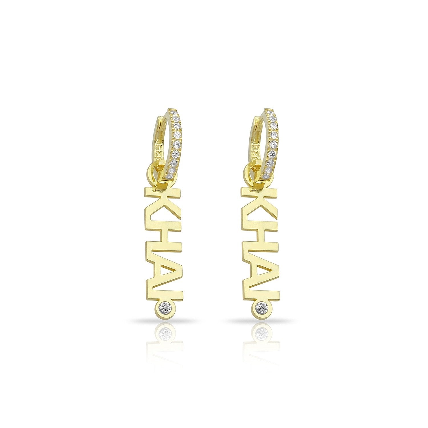 Custom Name Huggie Vertical Earrings JEWELRY The Sis Kiss