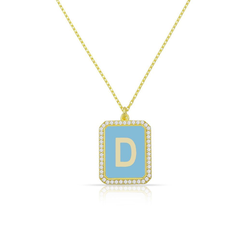 Square Pendant Initial Necklace in Pink or Blue JEWELRY The Sis Kiss
