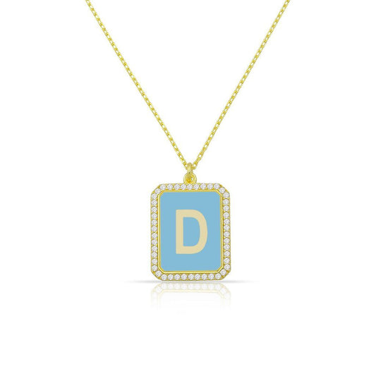 Square Pendant Initial Necklace in Pink or Blue JEWELRY The Sis Kiss