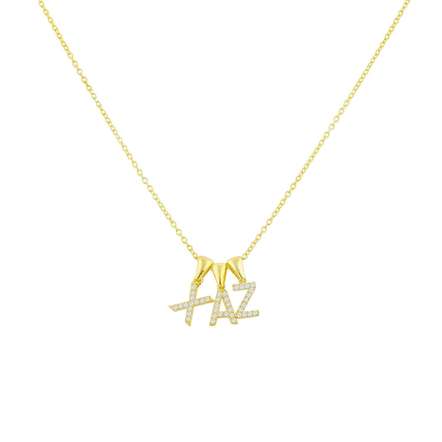 Custom Layered Initial Necklace JEWELRY The Sis Kiss Three Initials Gold No Crystals