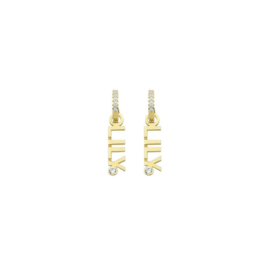 Custom Name Huggie Vertical Earrings JEWELRY The Sis Kiss