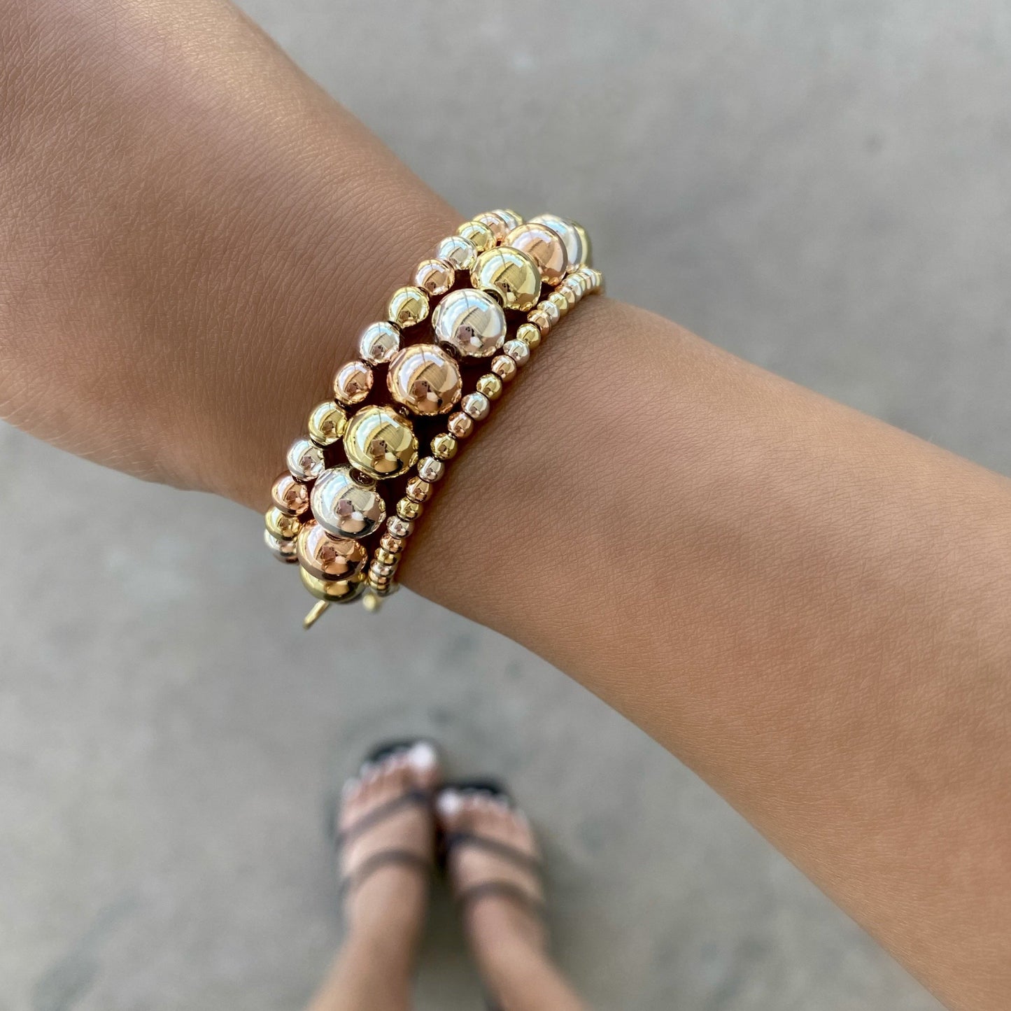 Tri Tone Beaded Adjustable Bracelets JEWELRY The Sis Kiss