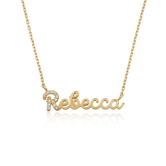 Custom Crystal Accent Script Necklace JEWELRY The Sis Kiss