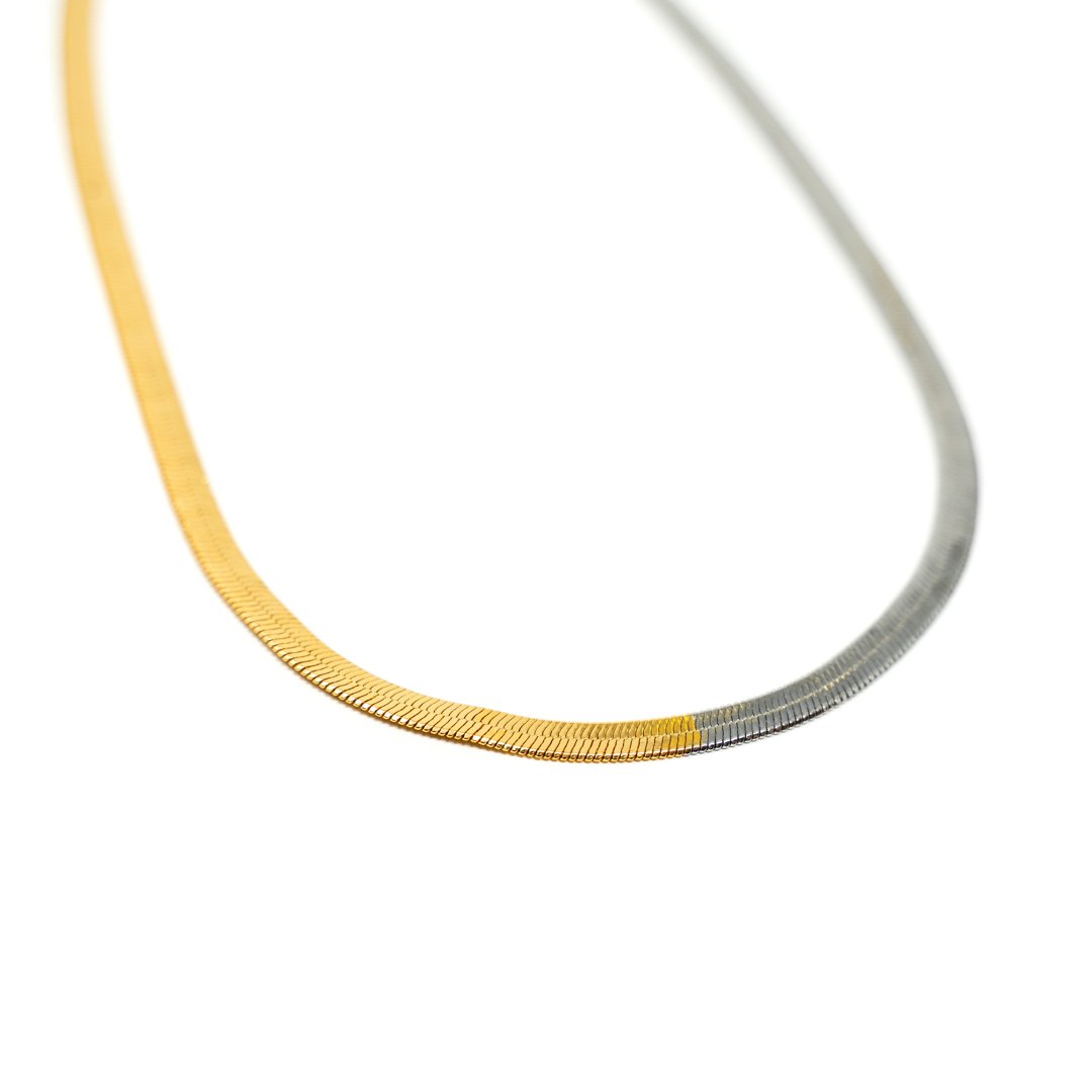 Mixed Metal Herringbone Necklace JEWELRY The Sis Kiss