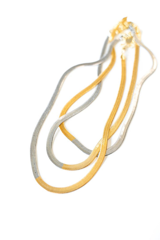 Mixed Metal Herringbone Necklace JEWELRY The Sis Kiss