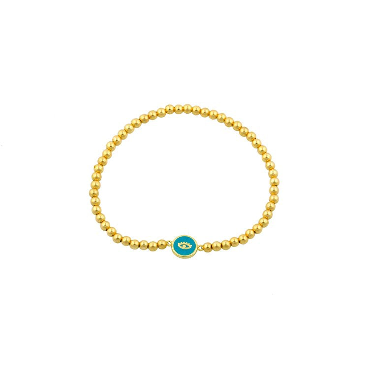 Evil Eye and Gold Bead Stretch Bracelet JEWELRY The Sis Kiss