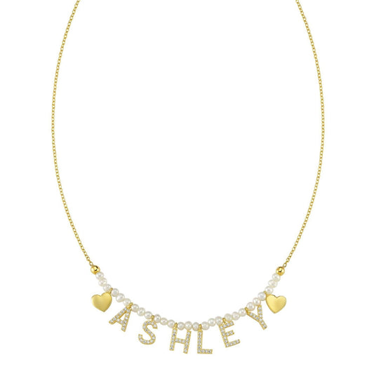 NON CUSTOMIZABLE Pearl, Gold It's All in a Name™ Necklace Ready to Ship JEWELRY The Sis Kiss