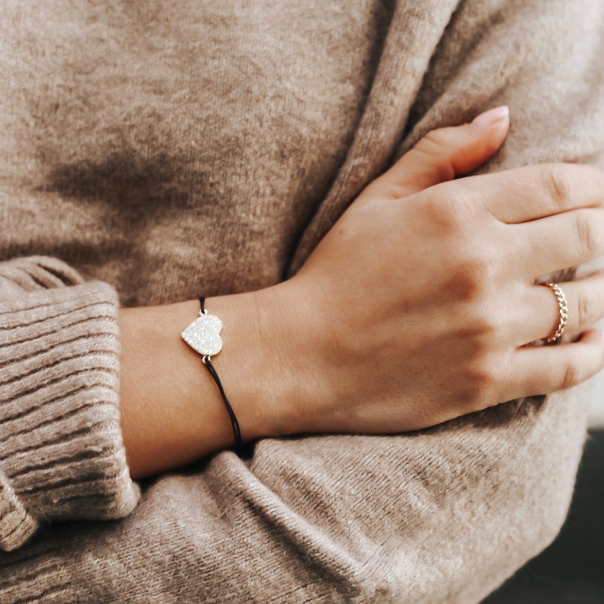 Crystal Heart Cord Bracelet JEWELRY The Sis Kiss