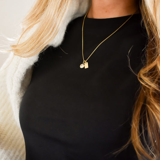 Custom Birthstone Initial Necklace Sis Kiss 