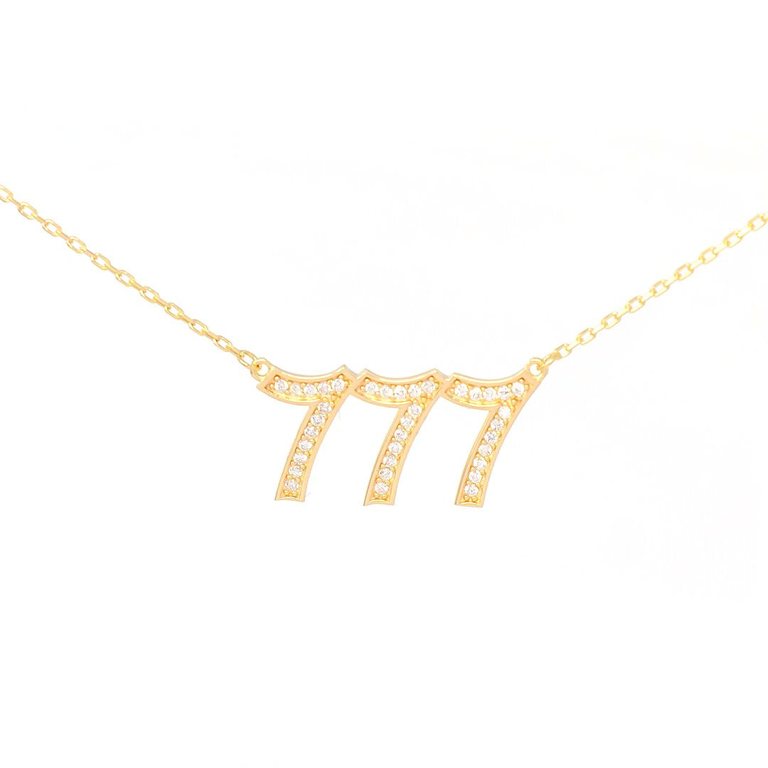 Angel Numbers Necklace Necklaces Saida 777 Gold with Clear Crystals 