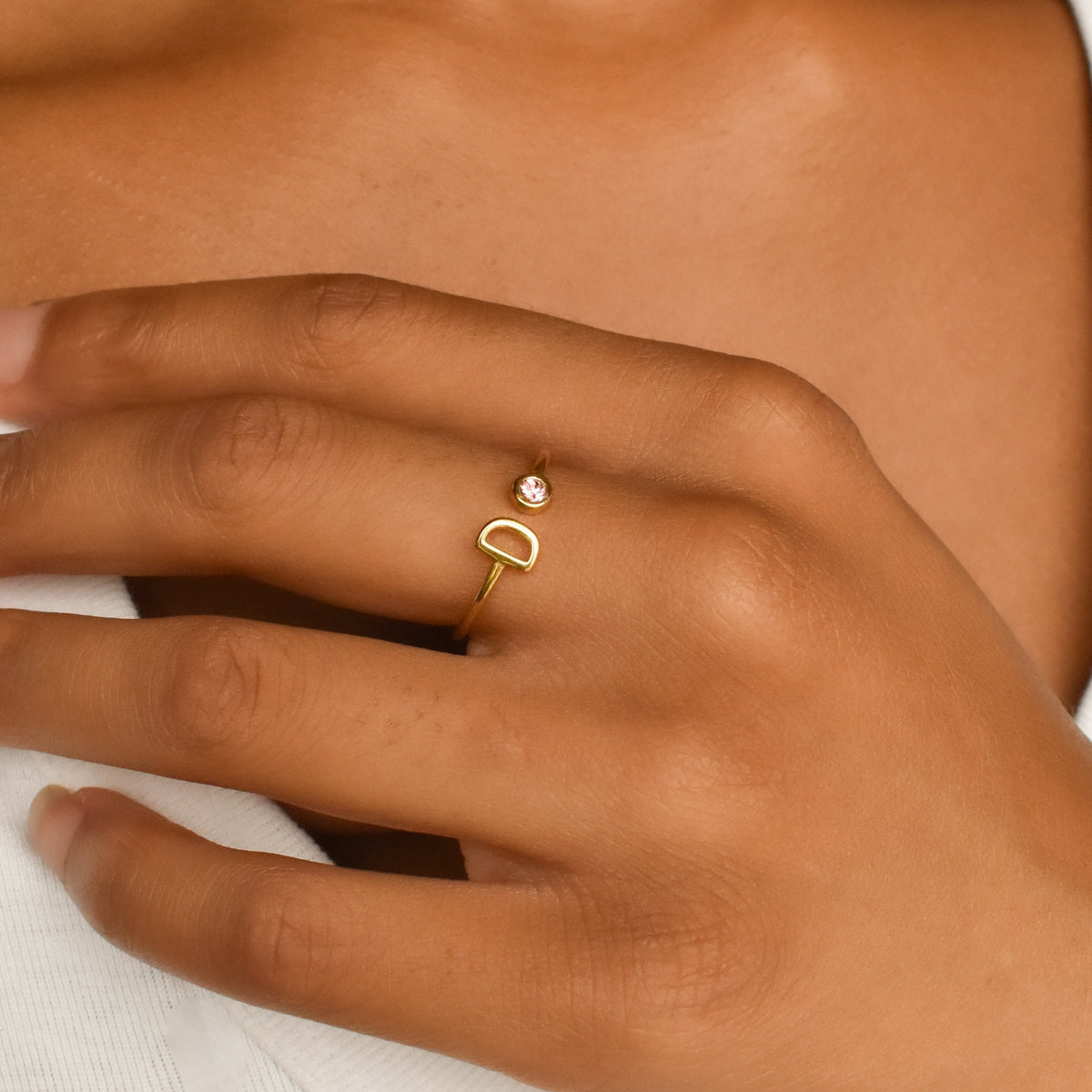 Custom Adjustable Initial Birthstone Ring Sis Kiss 