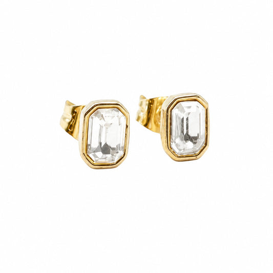 Bezel Set Solitaire Earring- Emerald Cut Earrings Joyce 