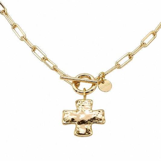 Hammered Cross Charm Necklace Necklaces Sis Kiss 
