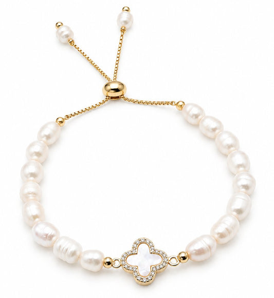 Adjustable Pearl Clover Bracelet Bracelet Joyce 