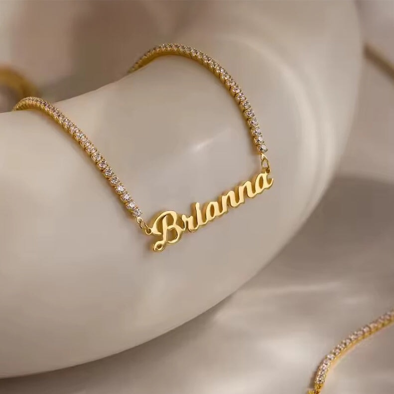 Custom Classic Rhinestone Nameplate Necklace necklace Rena