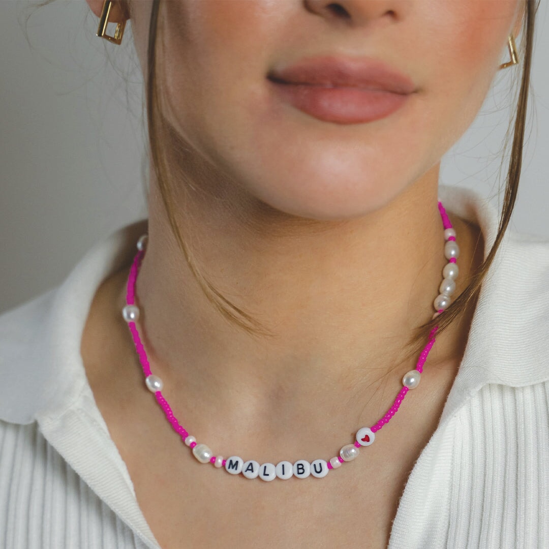 Customized Malibu Pink Beaded Necklace JEWELRY The Sis Kiss